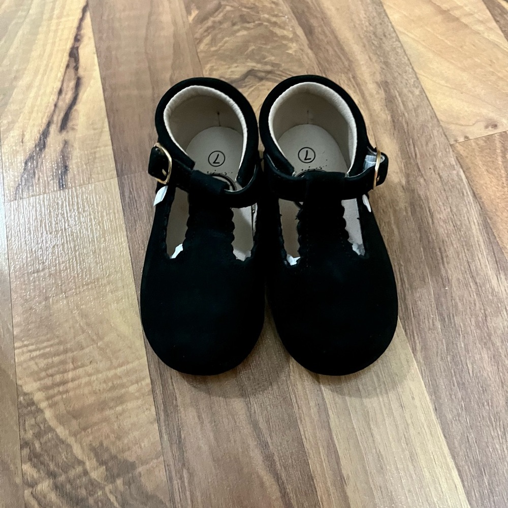 Little love bug black suede t-bar shoes